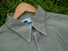 Load image into Gallery viewer, Beige & Moss Green Pointy Collar Shirt