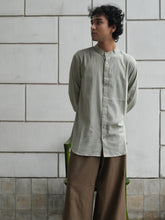 Load image into Gallery viewer, Beige & Moss Green Band Collar Shirt