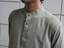 Load image into Gallery viewer, Beige & Moss Green Band Collar Shirt