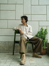 Load image into Gallery viewer, Beige & Moss Green Pointy Collar Shirt