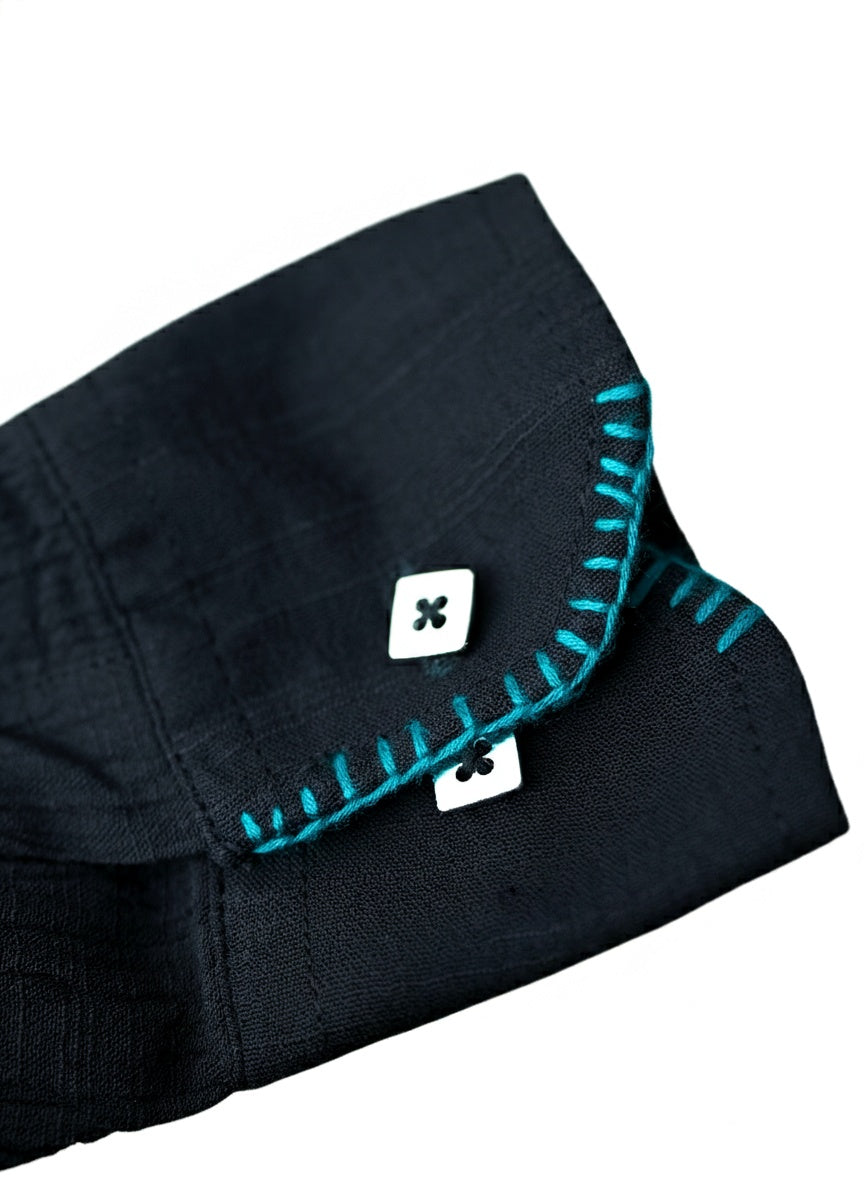 Black Band Collar Shirt