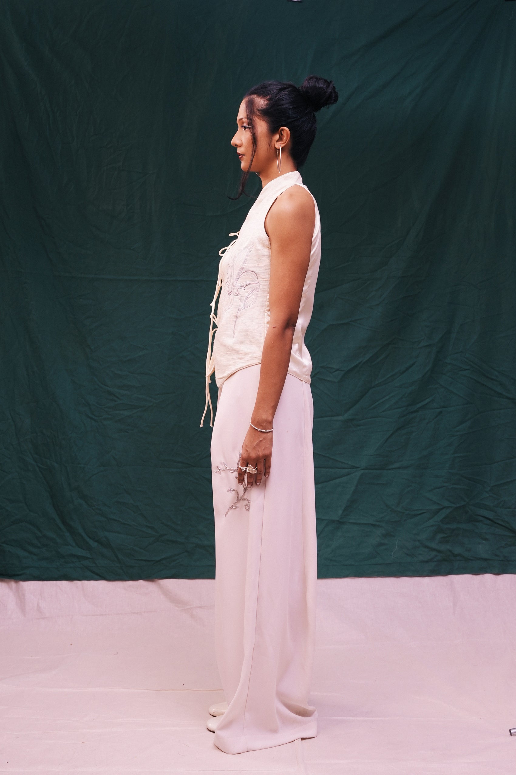 Ornamented Off-White Flared Pant