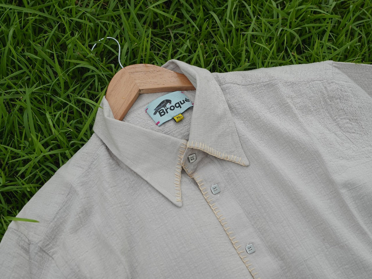 Beige & Moss Green Pointy Collar Shirt