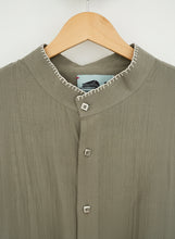 Load image into Gallery viewer, Beige &amp; Moss Green Band Collar Shirt
