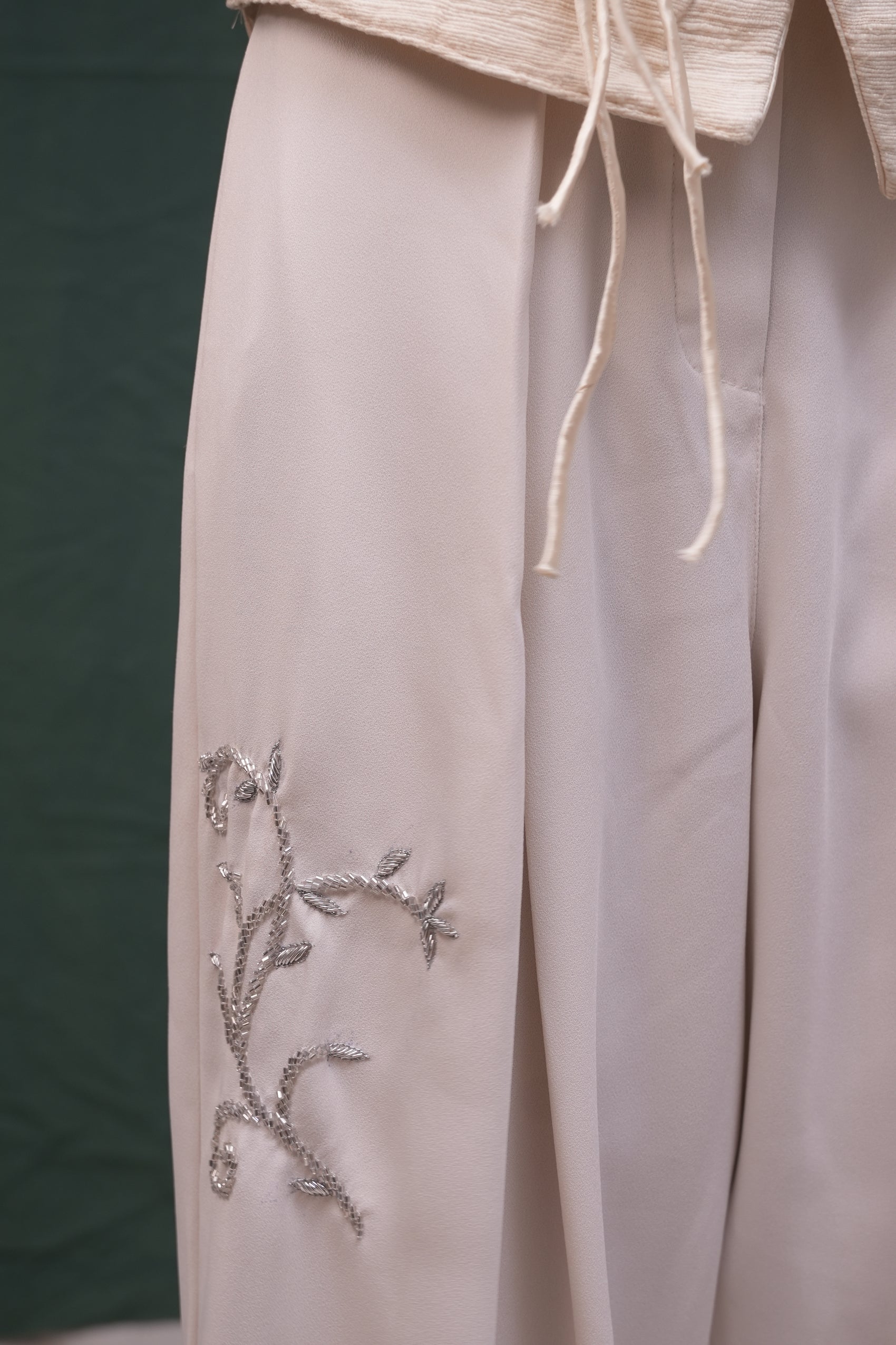 Ornamented Off-White Flared Pant