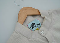 Beige & Moss Green Band Collar Shirt